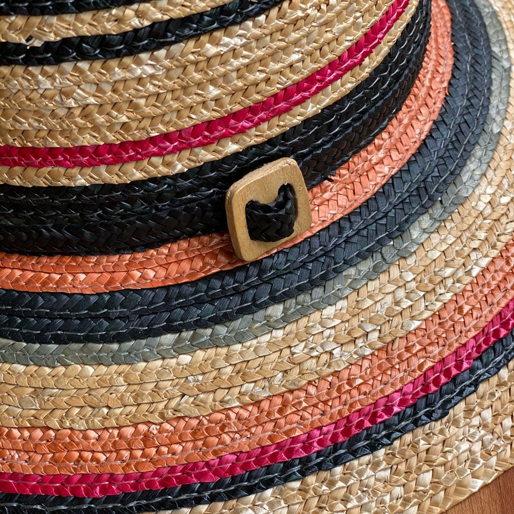 Striped Straw Sun Hat in Natural, Black & Red - Picture 2 of 6